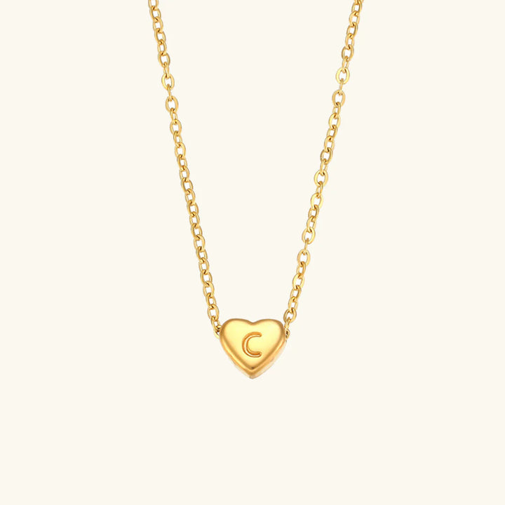 Valantomode | Plated Heart Muse Initial Necklace with Alphanumeric Cordiform Architecture