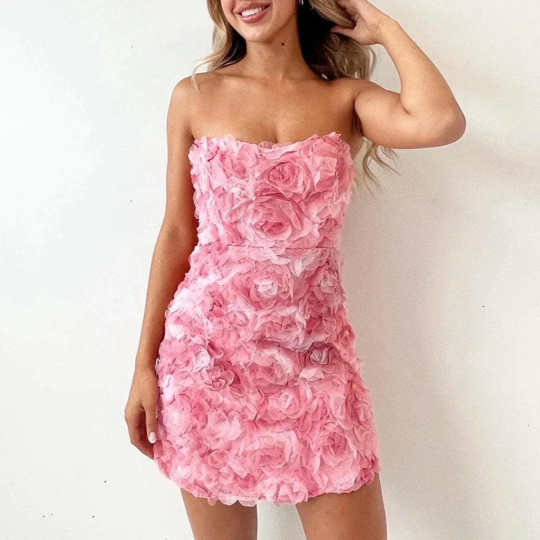 Valantomode | Chic Strapless Floral Dress for Summer Events
