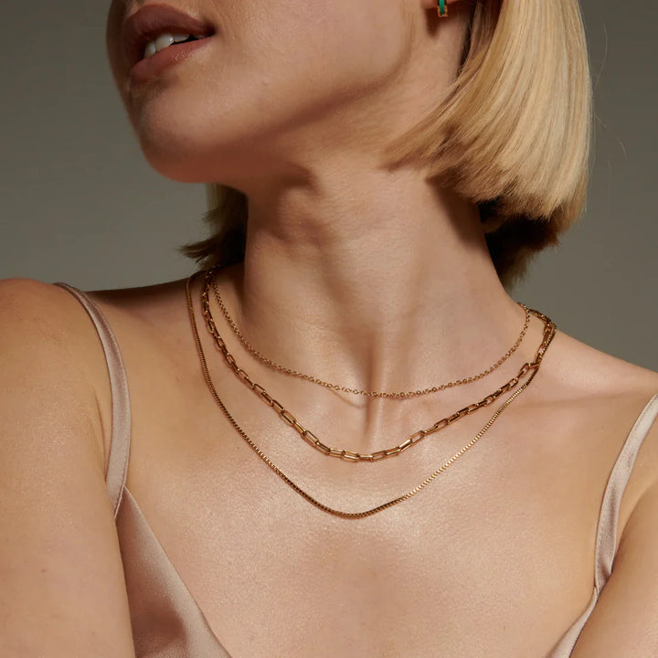 Valantomode | Gold Plated Triple Layered Necklace for Women