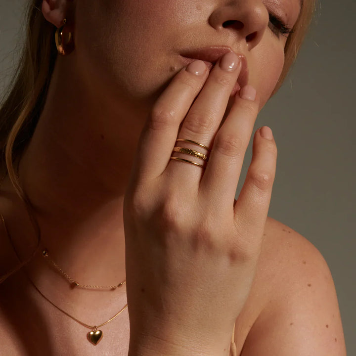 Valantomode | Plated Multi-Layered Band Ring with Hammered Textural Structuralism