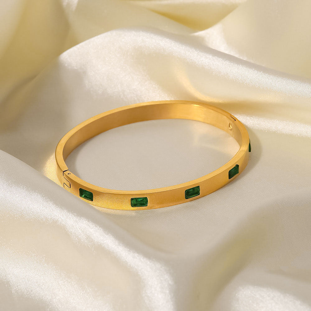 Valantomode | Gold Plated Emerald Green Bangle for Women