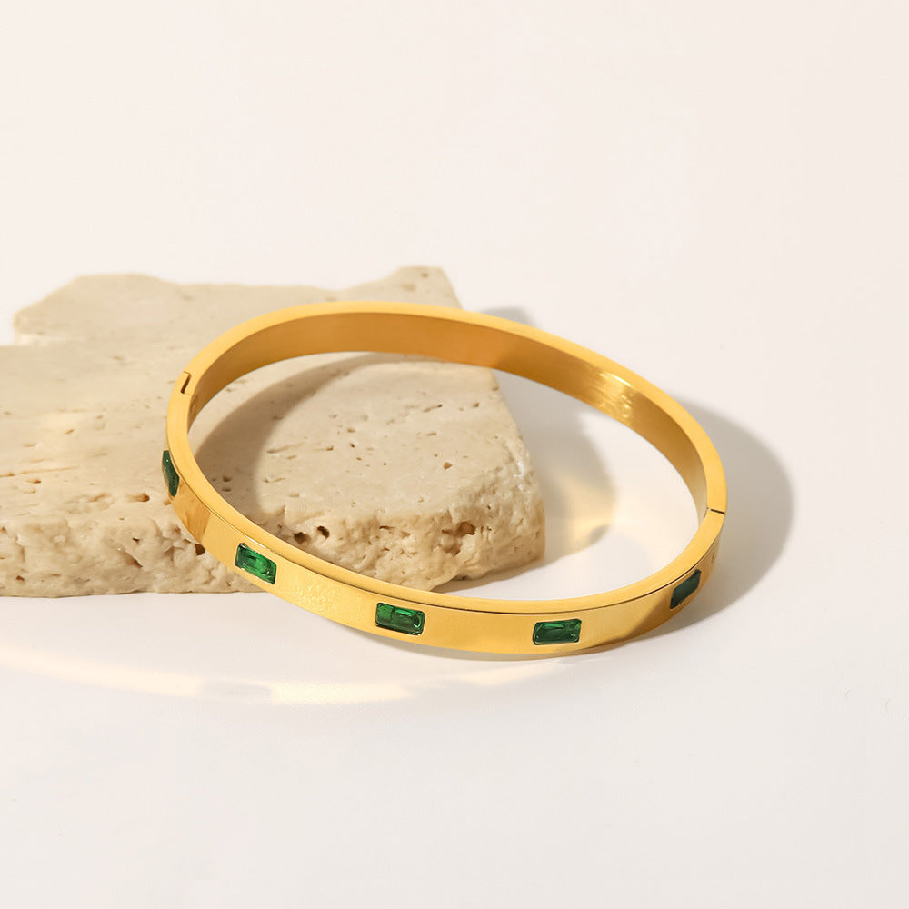 Valantomode | Gold Plated Emerald Green Bangle for Women