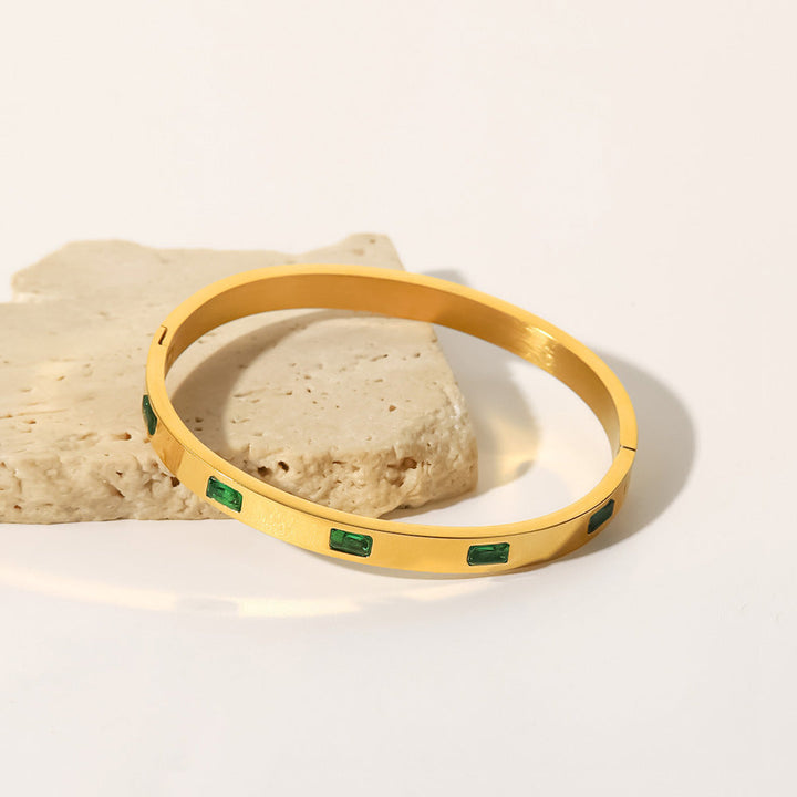 Valantomode | Gold Plated Emerald Green Bangle for Women