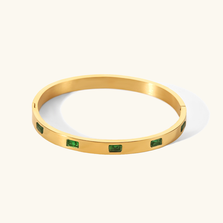 Valantomode | Gold Plated Emerald Green Bangle for Women