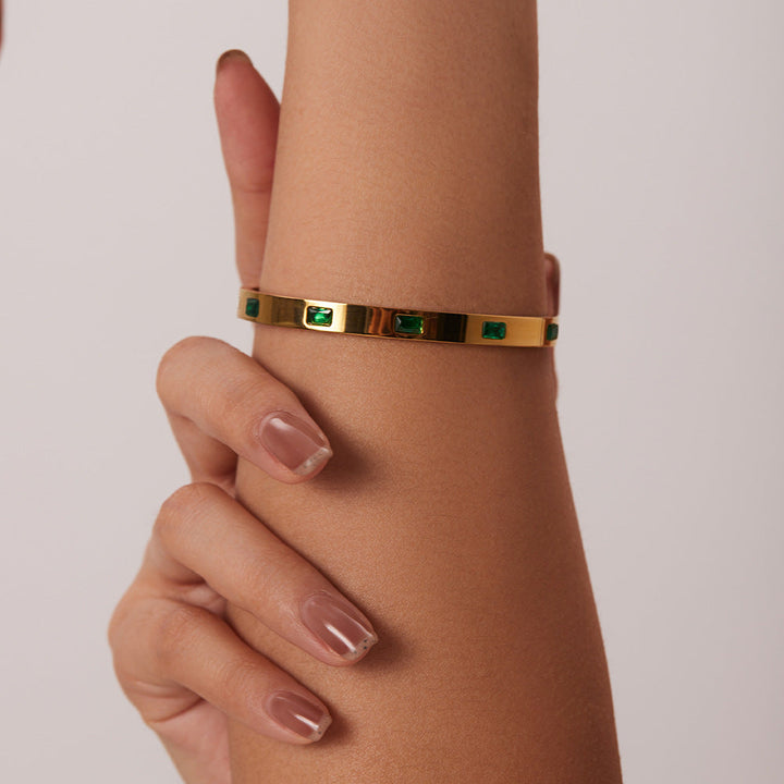 Valantomode | Gold Plated Emerald Green Bangle for Women