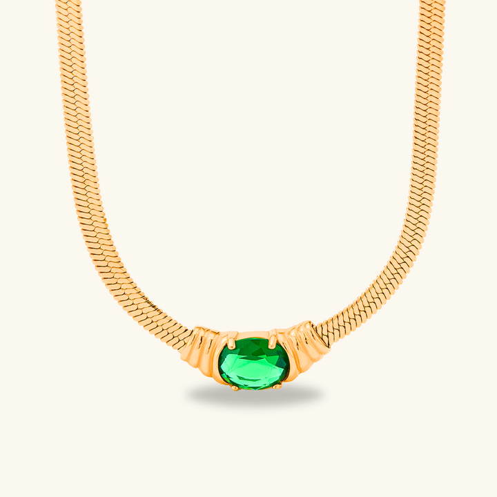 Valantomode | Plated Cairo Necklace with Linear-Monolithic Architecture and Refractive Stone Assets