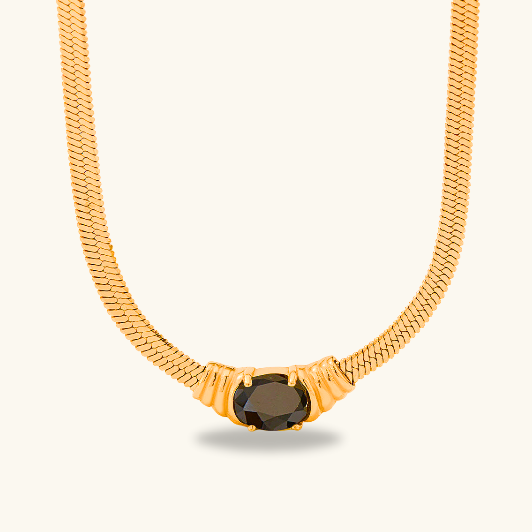 Valantomode | Plated Cairo Necklace with Linear-Monolithic Architecture and Refractive Stone Assets