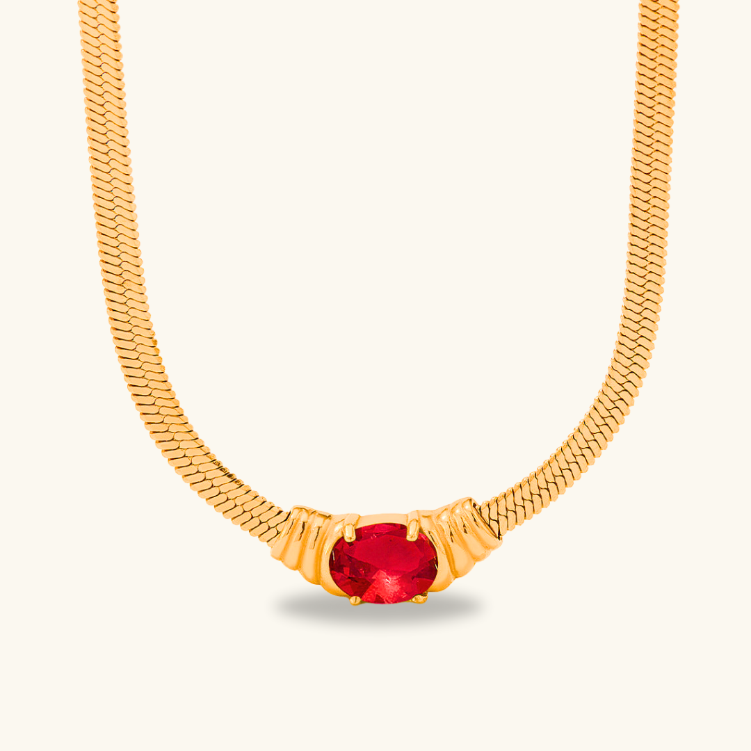 Valantomode | Plated Cairo Necklace with Linear-Monolithic Architecture and Refractive Stone Assets