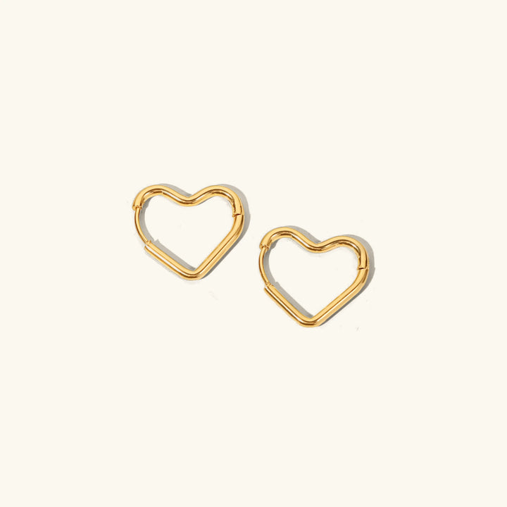 Valantomode | Lightweight Plated Heart-Shaped Hoop Earrings with Cordate Linear Geometry