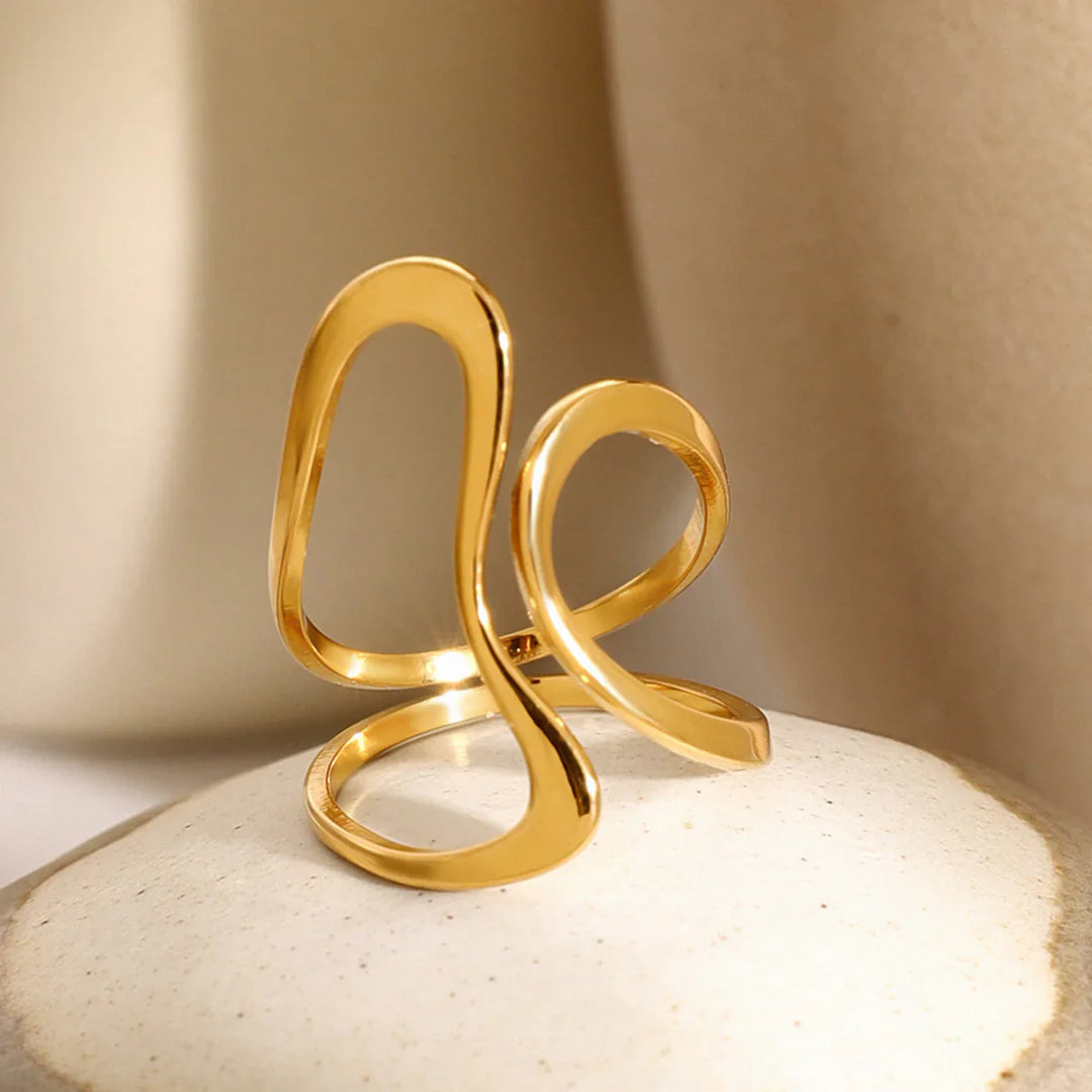 Valantomode | Lightweight Plated Fluid Curvilinear Open-Ended Ring for Women
