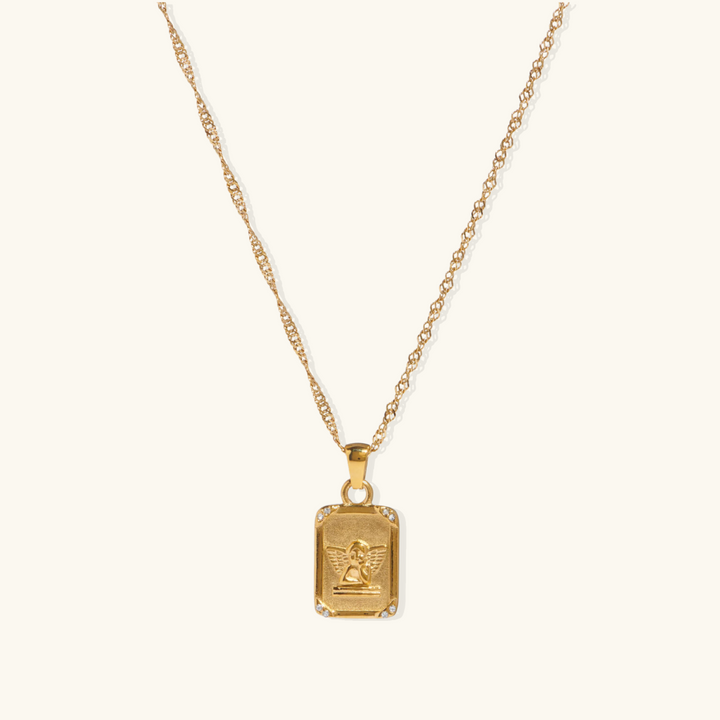 Valantomode | Plated Iconographic Angel Pendant Necklace with Quadrant Stone Assets