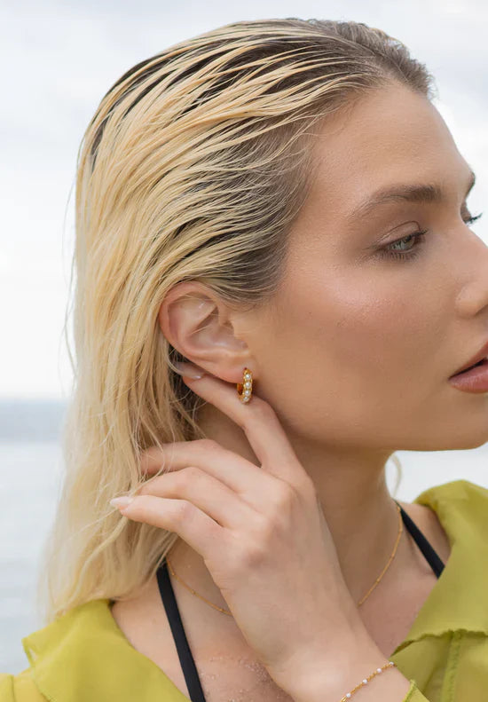 Valantomode | Plated Framed Freshwater Pearl Earrings for Women