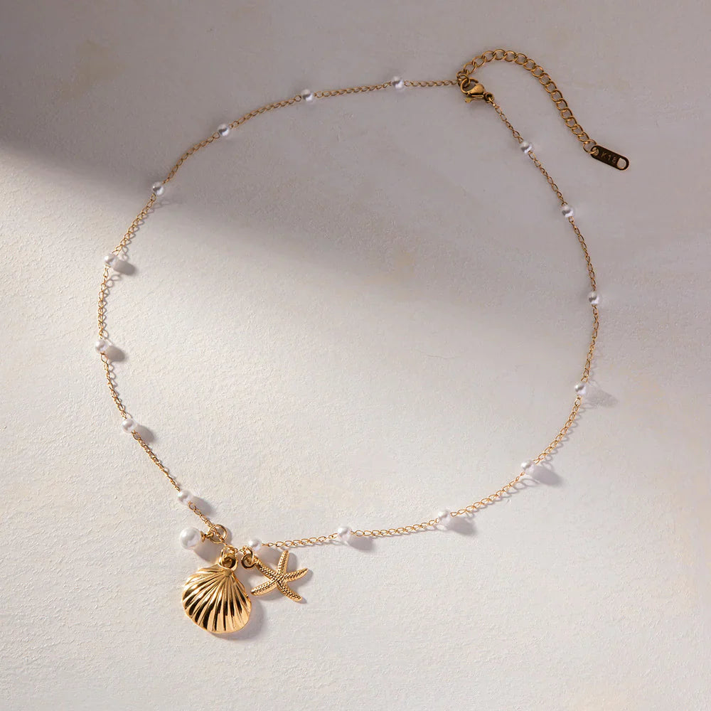 Valantomode | Plated Maritime Pendant Necklace with Integrated Freshwater Pearl Assets