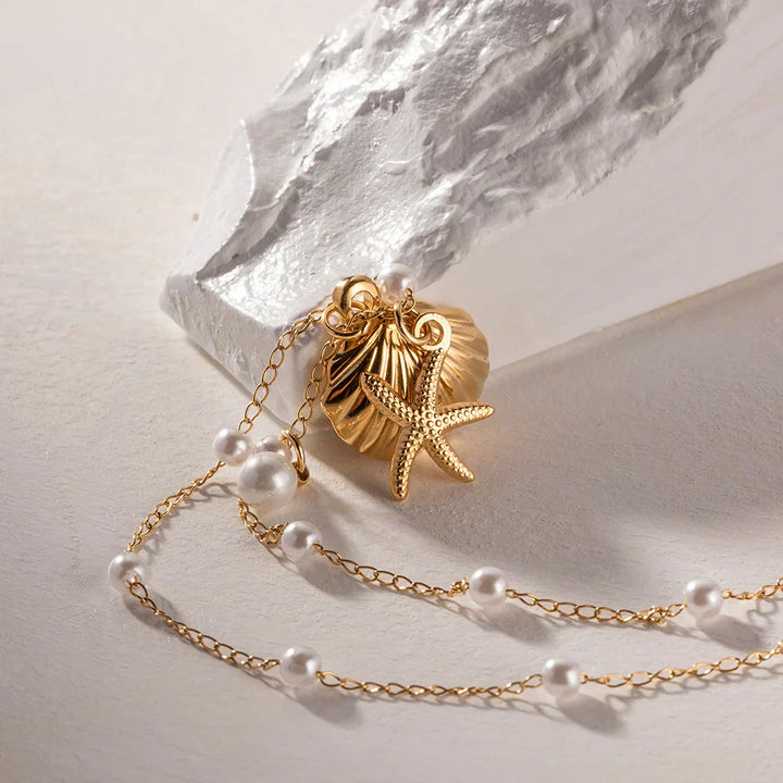 Valantomode | Plated Maritime Pendant Necklace with Integrated Freshwater Pearl Assets