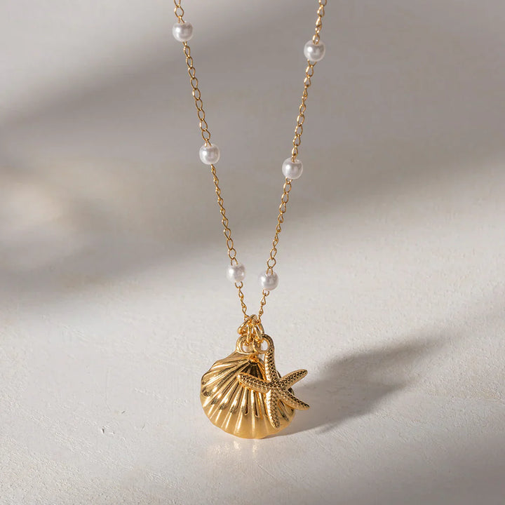 Valantomode | Plated Maritime Pendant Necklace with Integrated Freshwater Pearl Assets