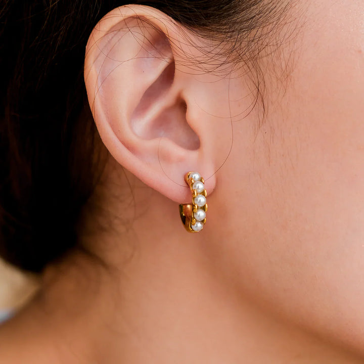 Valantomode | Plated Framed Freshwater Pearl Earrings for Women