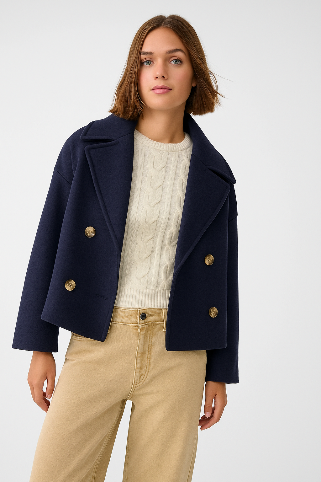 Valantomode | Stylish Double-Breasted Peacoat with Turtle Buttons