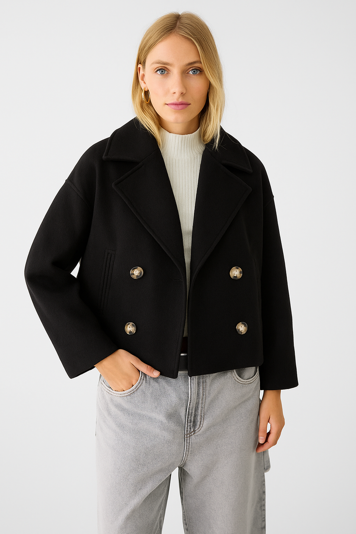 Valantomode | Stylish Double-Breasted Peacoat with Turtle Buttons