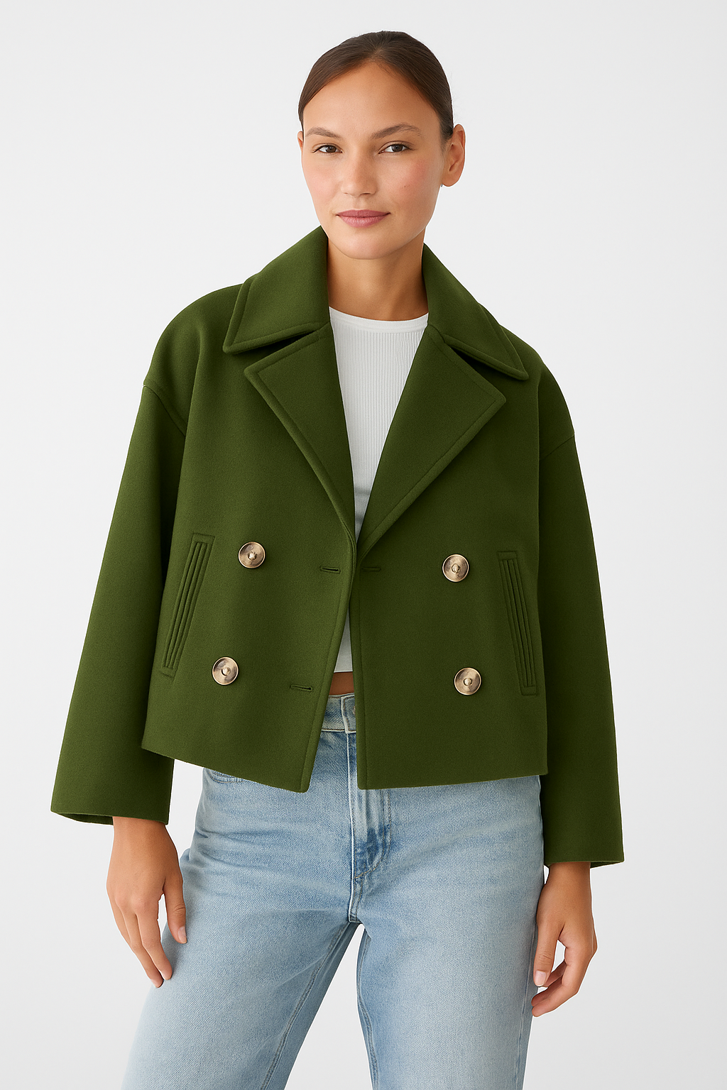 Valantomode | Stylish Double-Breasted Peacoat with Turtle Buttons