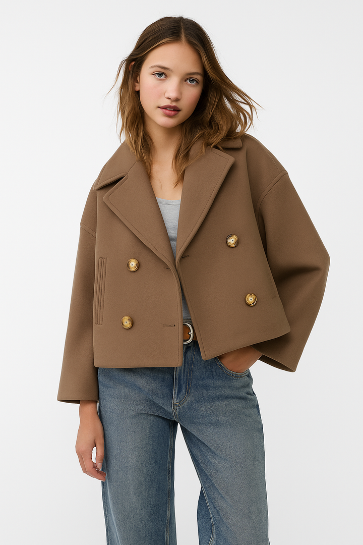 Valantomode | Stylish Double-Breasted Peacoat with Turtle Buttons
