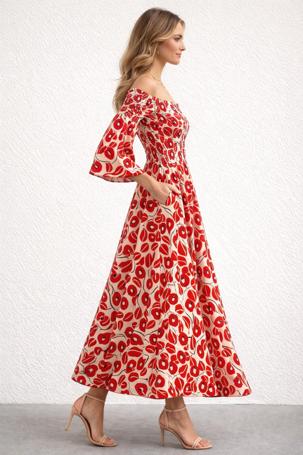 Valantomode | Floral Off-Shoulder Maxi Dress for Effortless Elegance