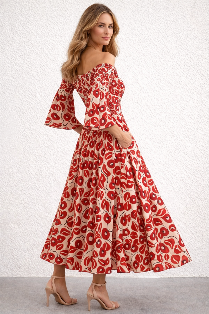 Valantomode | Floral Off-Shoulder Maxi Dress for Effortless Elegance