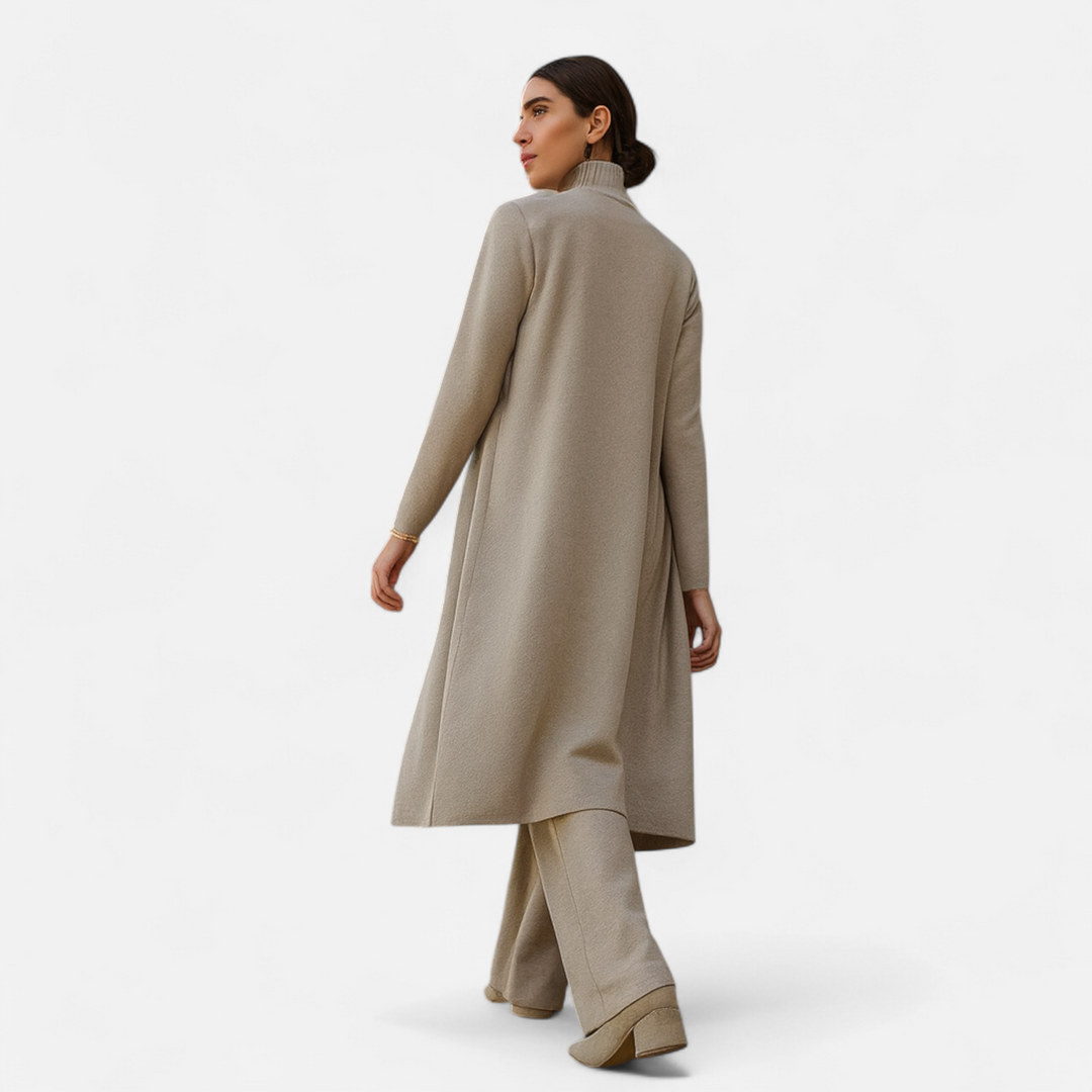 Valantomode | Women’s Soft Knitted 3-Piece Set - Cozy Cardigan, Crop Top & Pants Lounge Set
