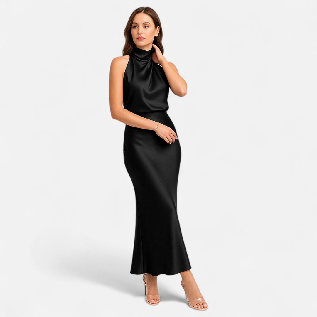 Valantomode | Women’s Satin A-Line Sleeveless Long Dress