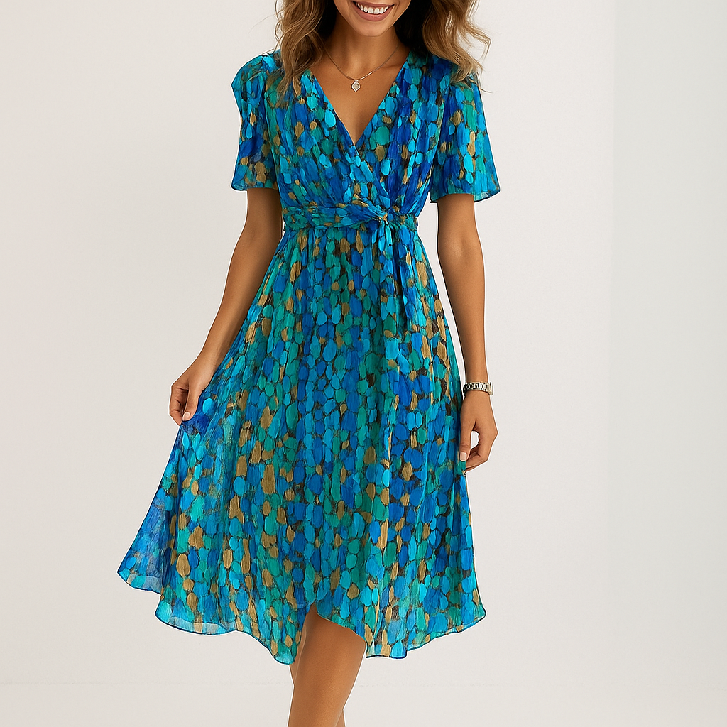 Valantomode | Floral V-Neck Midi Wrap Dress for Your Next Vacation