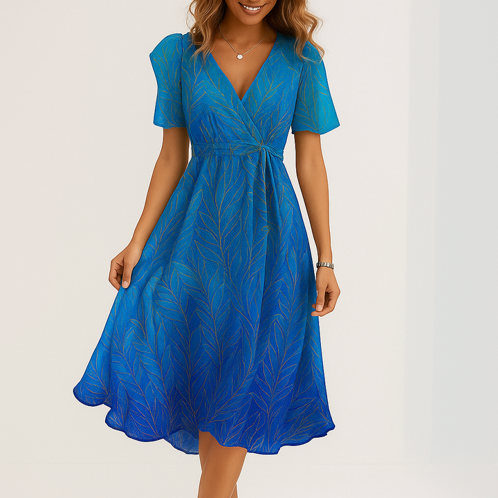 Valantomode | Floral V-Neck Midi Wrap Dress for Your Next Vacation