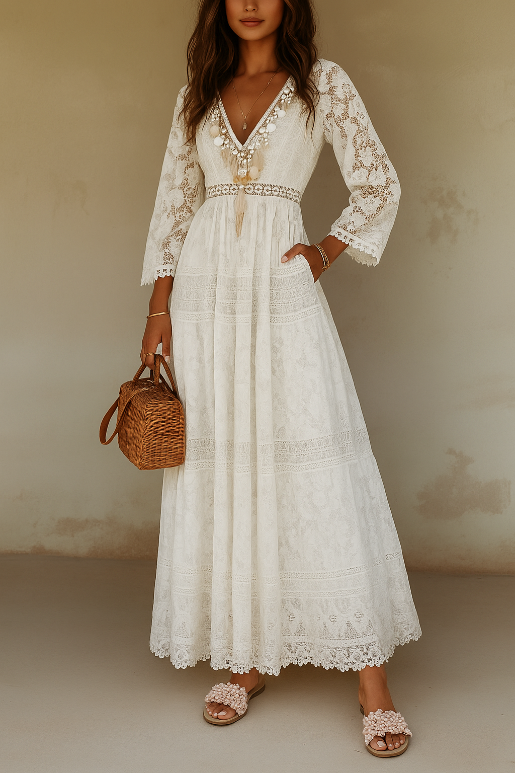 Valantomode | Elegant Maxi Dress with Lace Accents for Effortless Style
