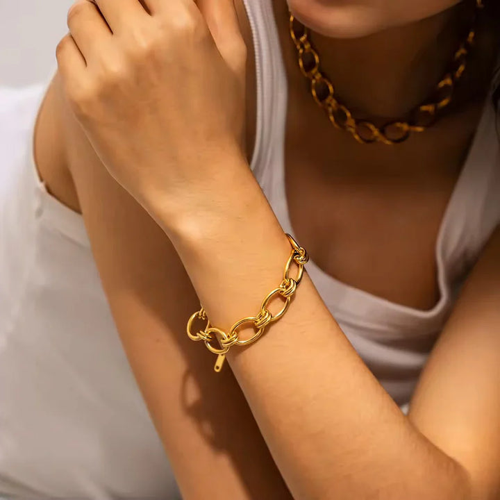 Valantomode | Gold Plated Bold Link Bracelet for Women
