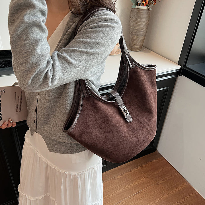 Valantomode | Velvet Nexus Cube – Compact Faux Suede Business Tote with Turn-Lock & Soft-Touch Handles