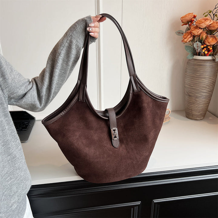 Valantomode | Velvet Nexus Cube – Compact Faux Suede Business Tote with Turn-Lock & Soft-Touch Handles