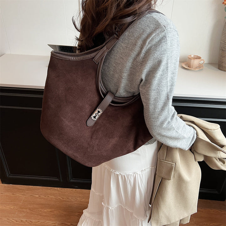 Valantomode | Velvet Nexus Cube – Compact Faux Suede Business Tote with Turn-Lock & Soft-Touch Handles
