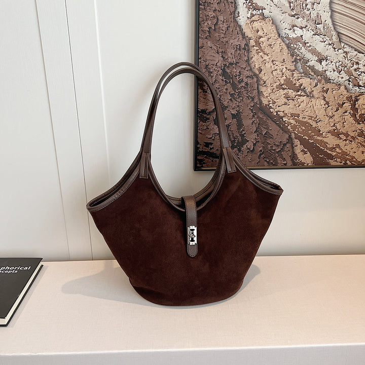 Valantomode | Velvet Nexus Cube – Compact Faux Suede Business Tote with Turn-Lock & Soft-Touch Handles