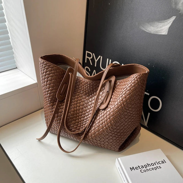 Valantomode | The Veridian Lattice Executive – Women's Premium Woven Vegan Leather Business Tote
