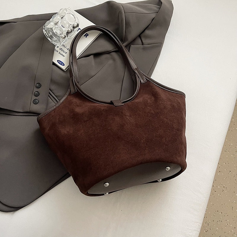 Valantomode | Velvet Nexus Cube – Compact Faux Suede Business Tote with Turn-Lock & Soft-Touch Handles