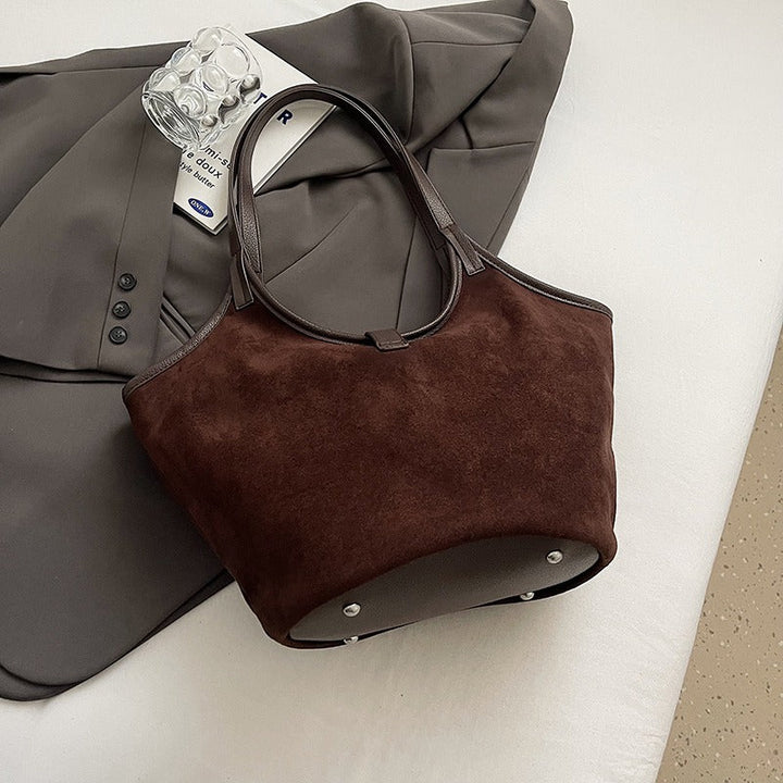 Valantomode | Velvet Nexus Cube – Compact Faux Suede Business Tote with Turn-Lock & Soft-Touch Handles