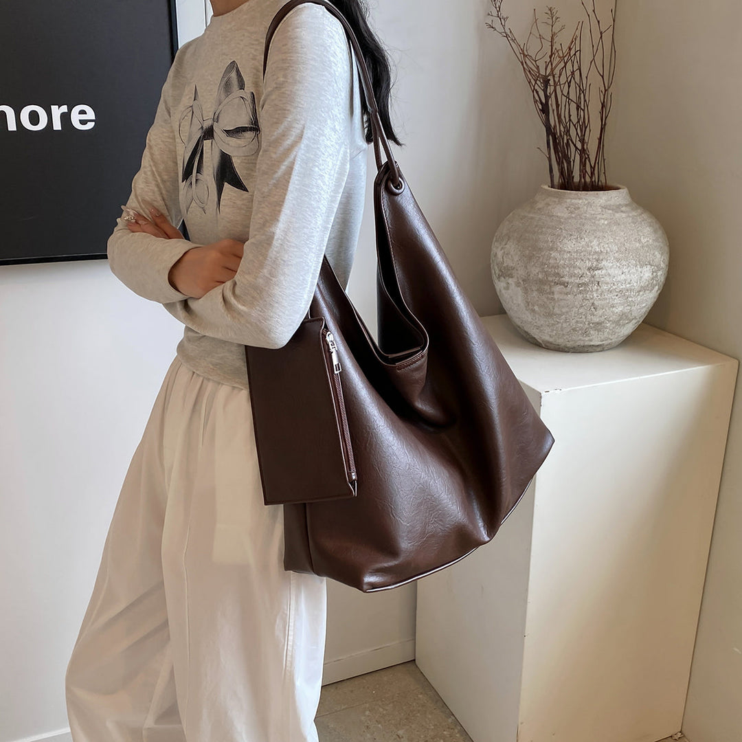 Valantomode | Aria Vertical Slouch – Premium Vegan Leather Oversized Tote with Modular Pouch