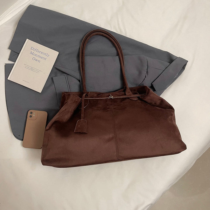 Valantomode | Velvet Goliath Executive – 52cm Premium Vegan Suede XL Oversized Tote with Silver Accents