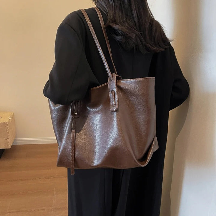 Valantomode | Grand Horizon XL Business Tote – Premium Vegan Leather Oversized Shoulder Bag