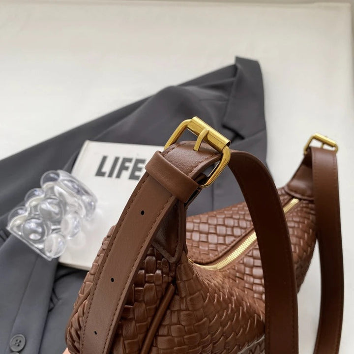 Valantomode | The Tesla Interlace Garrison – Women's Premium Braided Vegan Leather Half-Moon Handbag
