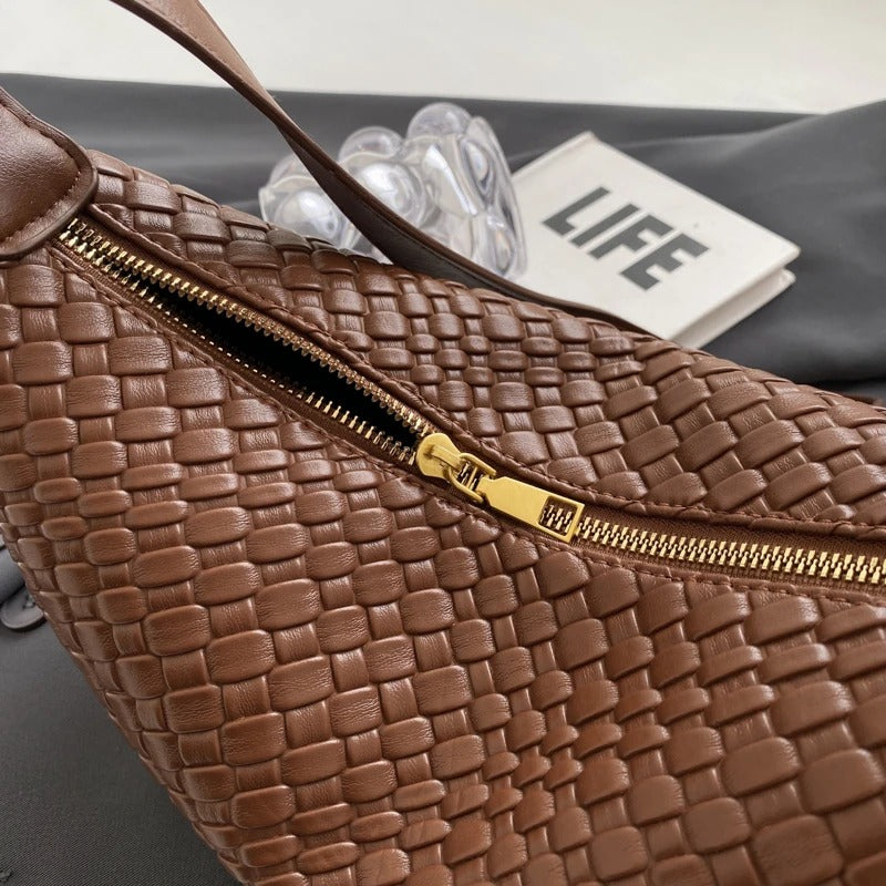 Valantomode | The Tesla Interlace Garrison – Women's Premium Braided Vegan Leather Half-Moon Handbag