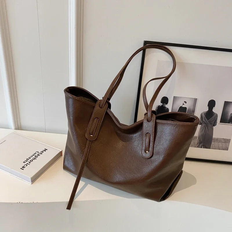 Valantomode | Grand Horizon XL Business Tote – Premium Vegan Leather Oversized Shoulder Bag