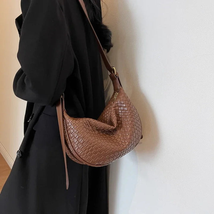 Valantomode | The Tesla Interlace Garrison – Women's Premium Braided Vegan Leather Half-Moon Handbag