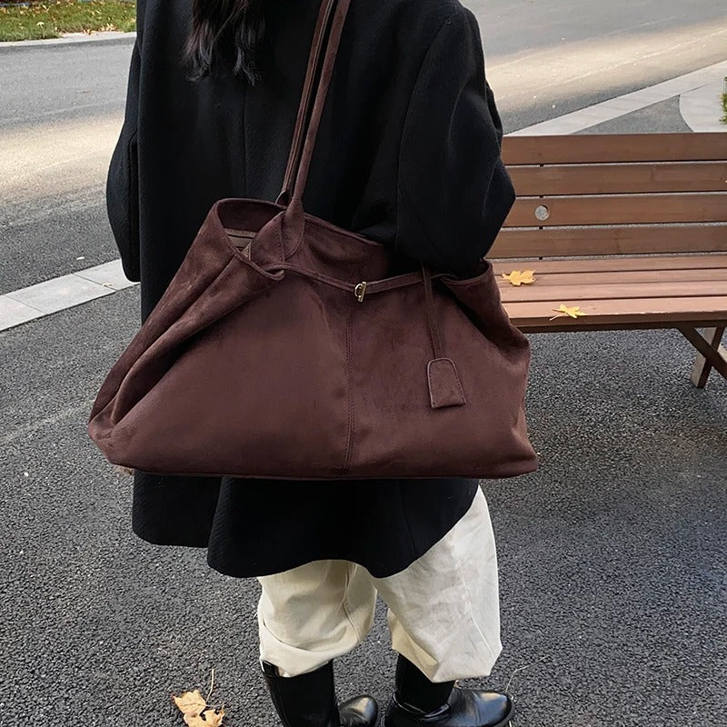 Valantomode | Velvet Goliath Executive – 52cm Premium Vegan Suede XL Oversized Tote with Silver Accents