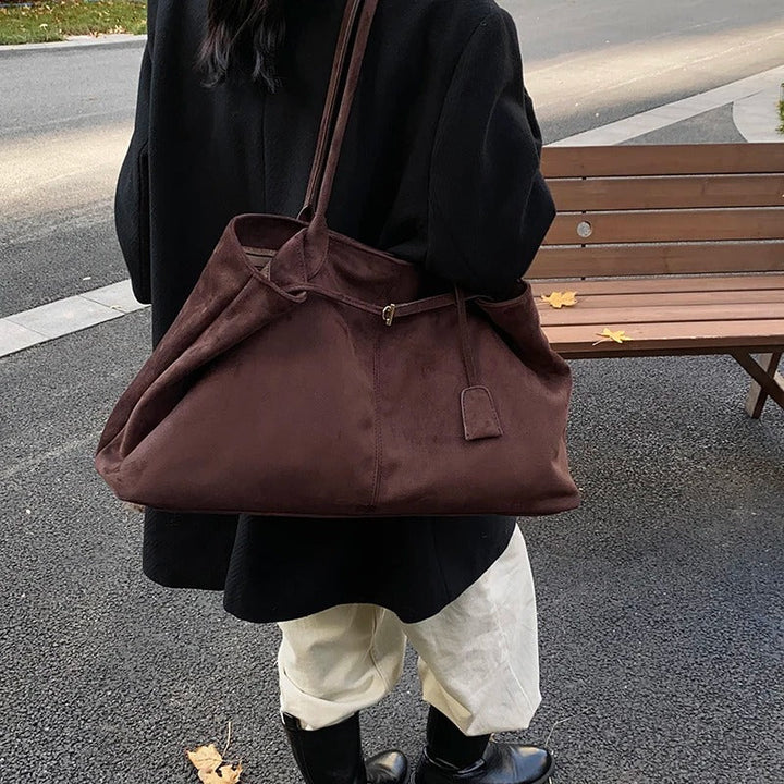 Valantomode | Velvet Goliath Executive – 52cm Premium Vegan Suede XL Oversized Tote with Silver Accents