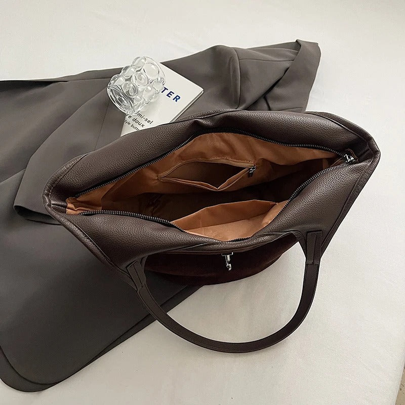 Valantomode | Velvet Nexus Cube – Compact Faux Suede Business Tote with Turn-Lock & Soft-Touch Handles