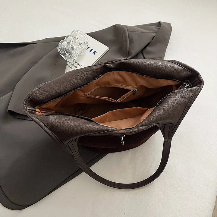 Valantomode | Velvet Nexus Cube – Compact Faux Suede Business Tote with Turn-Lock & Soft-Touch Handles